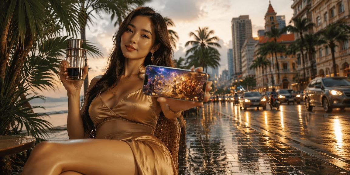 Người dùng VIP tại TP. Hồ Chí Minh kiểm tra thưởng và số dư tài khoản trong quán cà phê