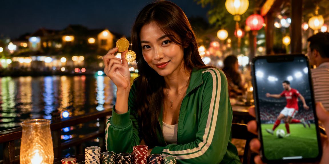 Khách du lịch và người dân tại Hội An xem kèo bóng đá và đặt cược trên điện thoại trong quán cà phê